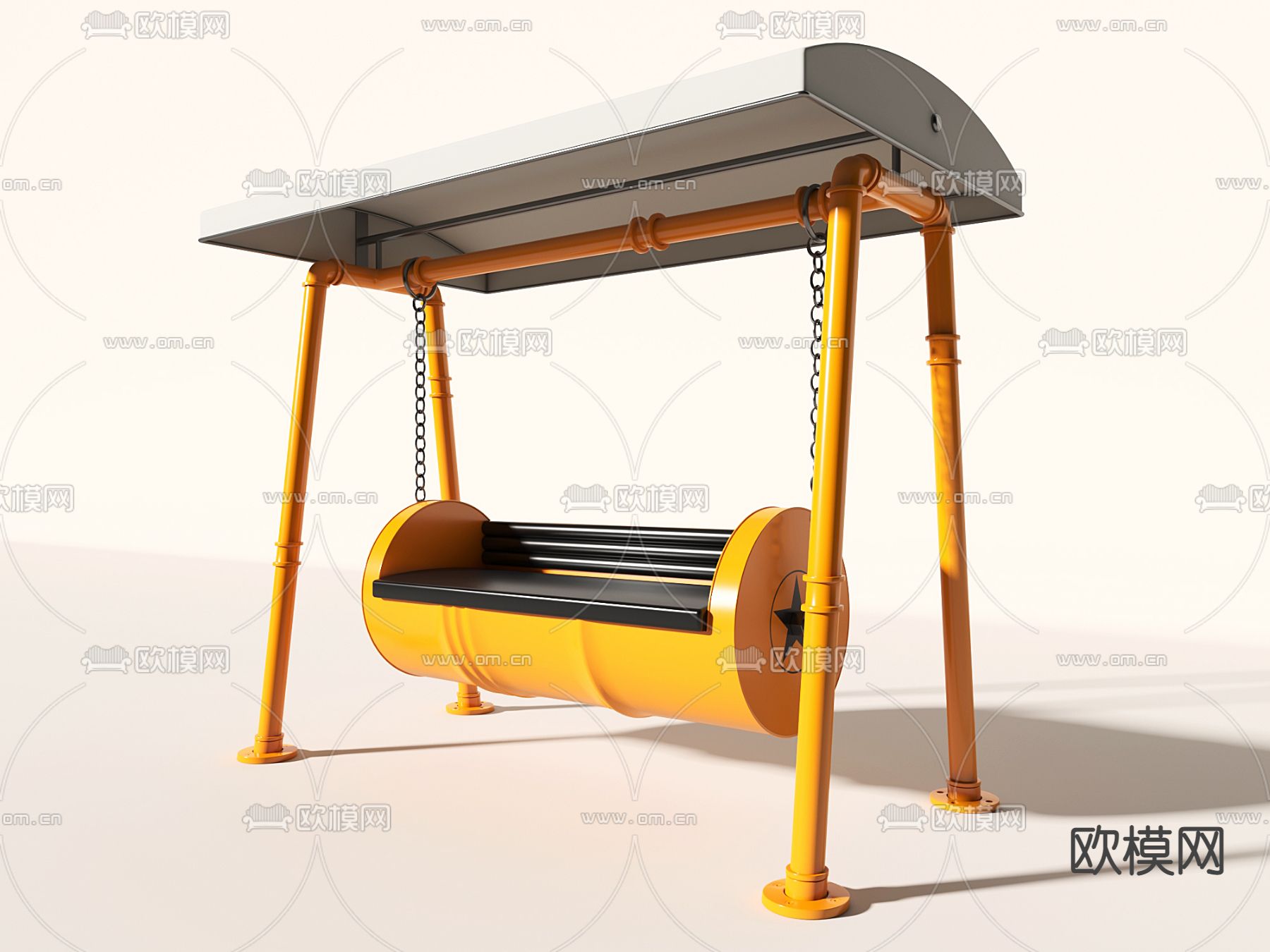 工业风油桶秋千 庭院秋千3d模型下载（渲染图1）