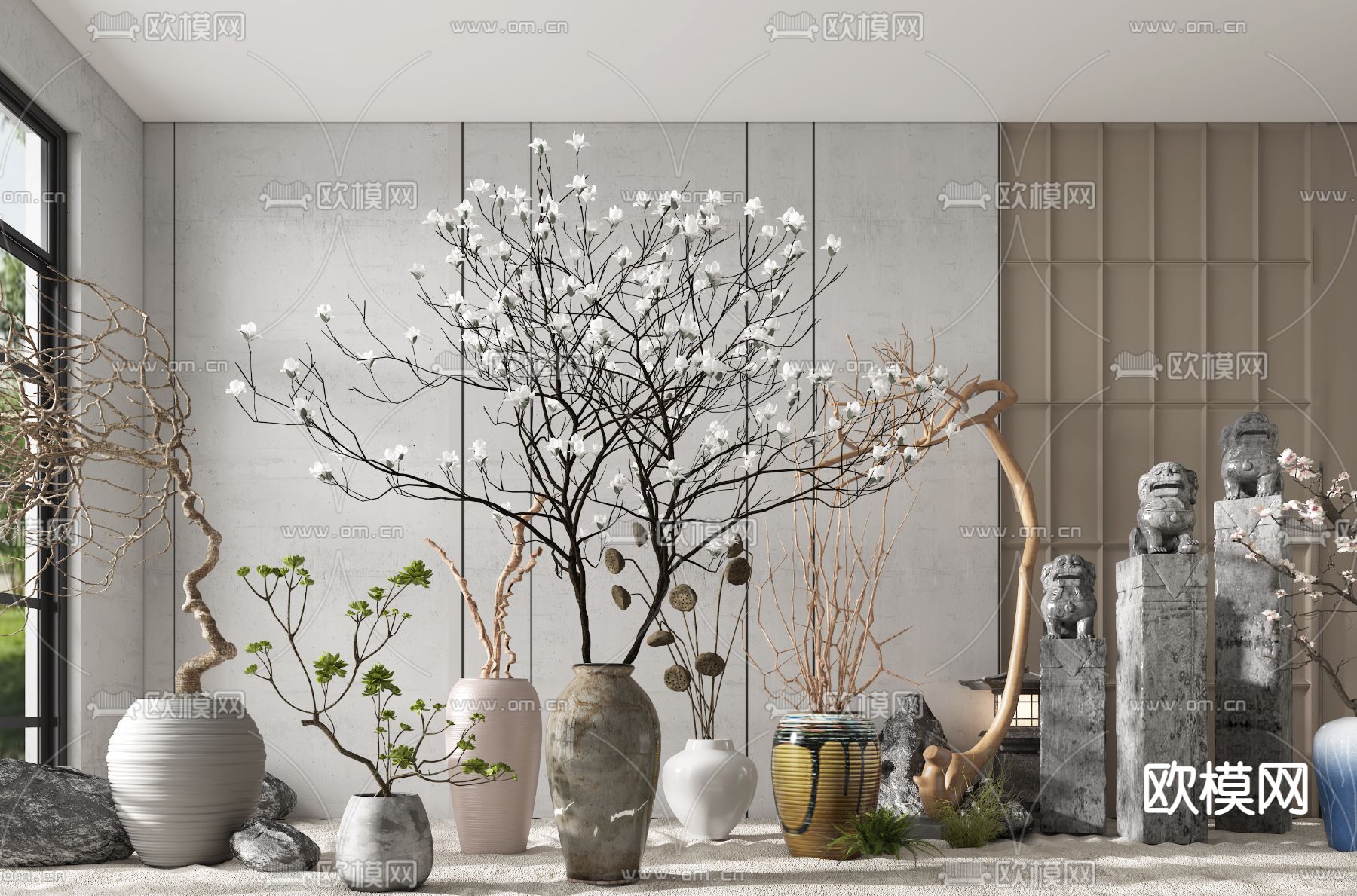 中式干花 干支花瓶摆件su模型下载（渲染图1）