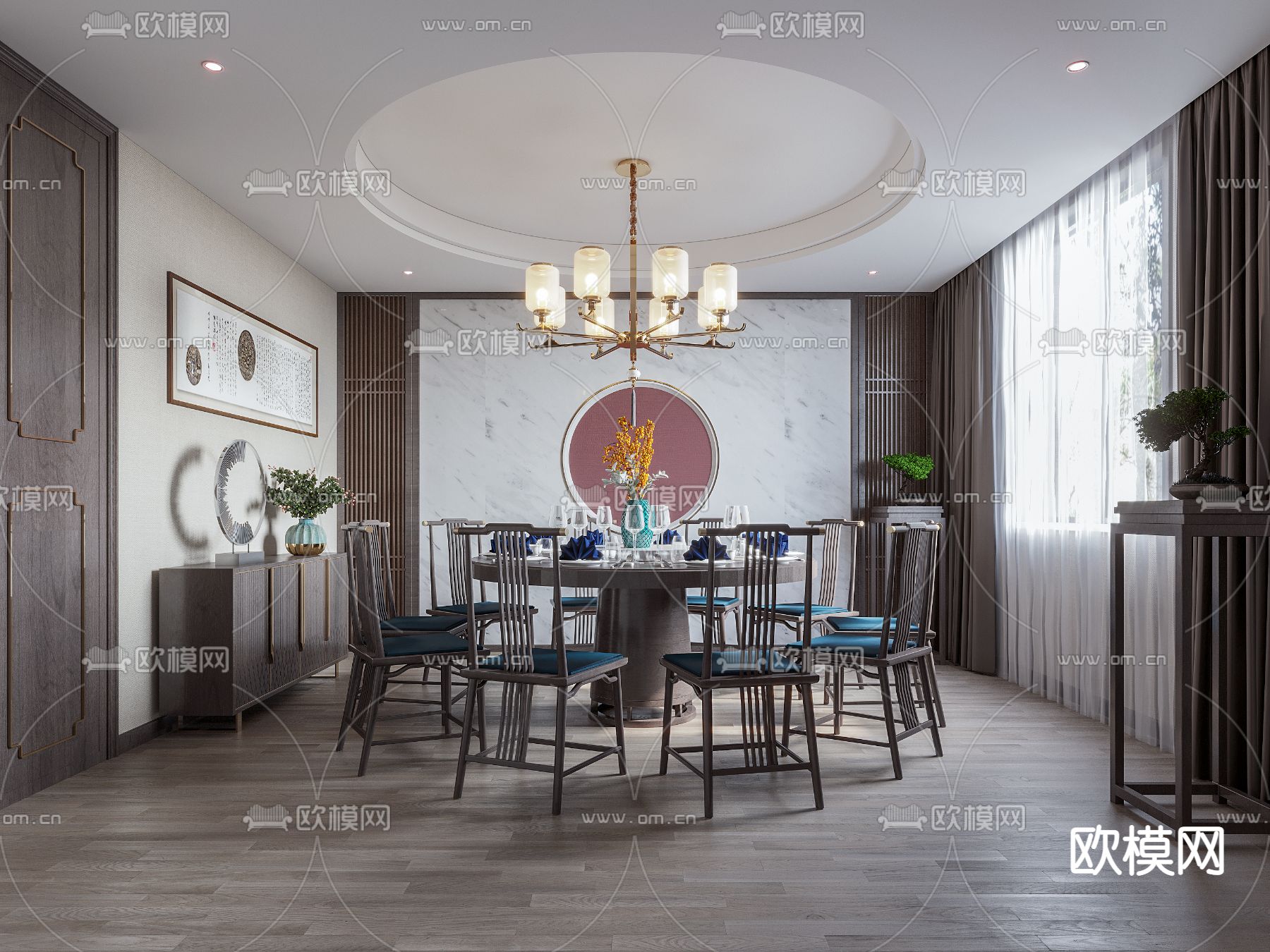 中式餐厅包房 包间 包厢3d模型下载