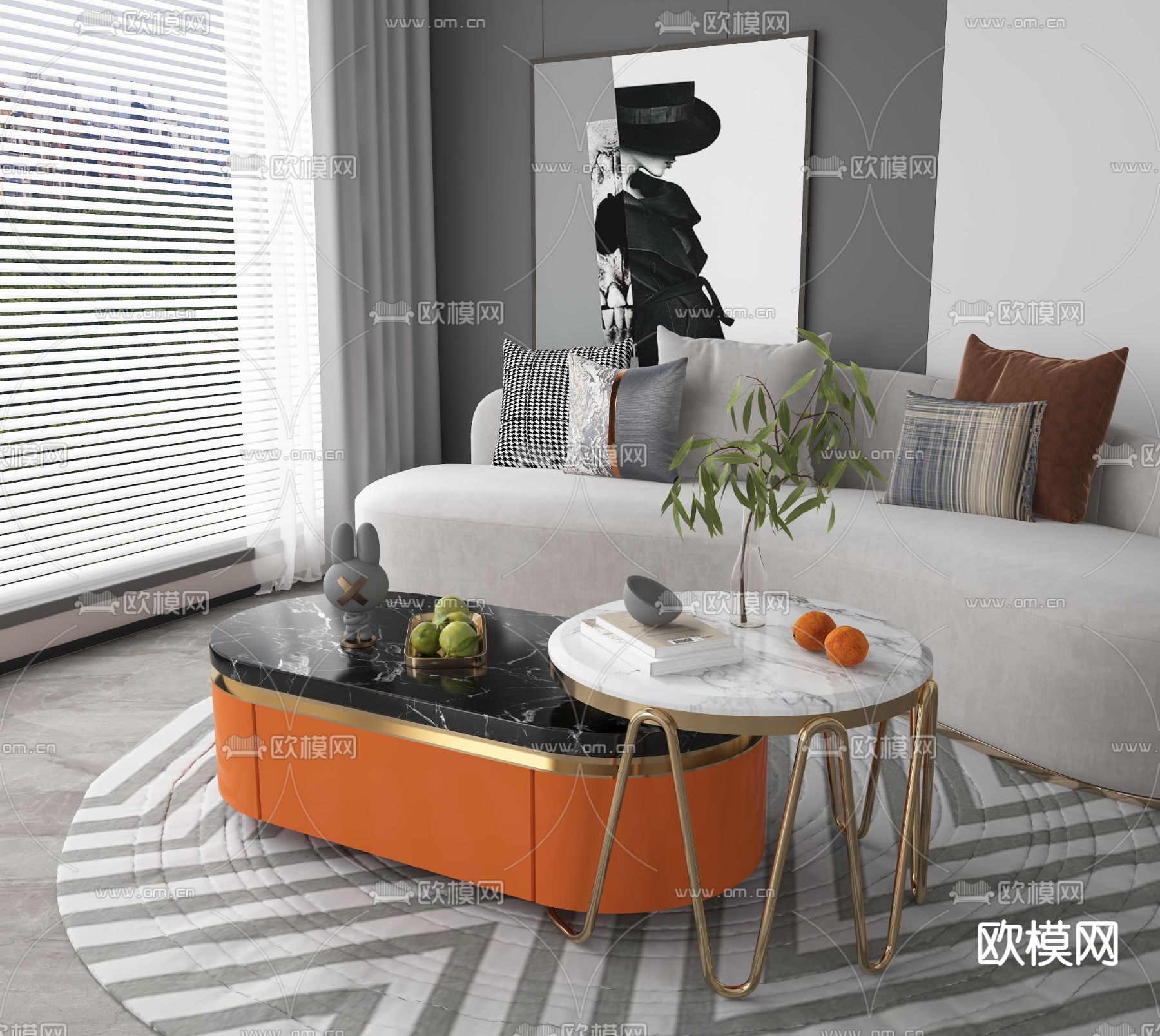 轻奢子母茶几3d模型下载