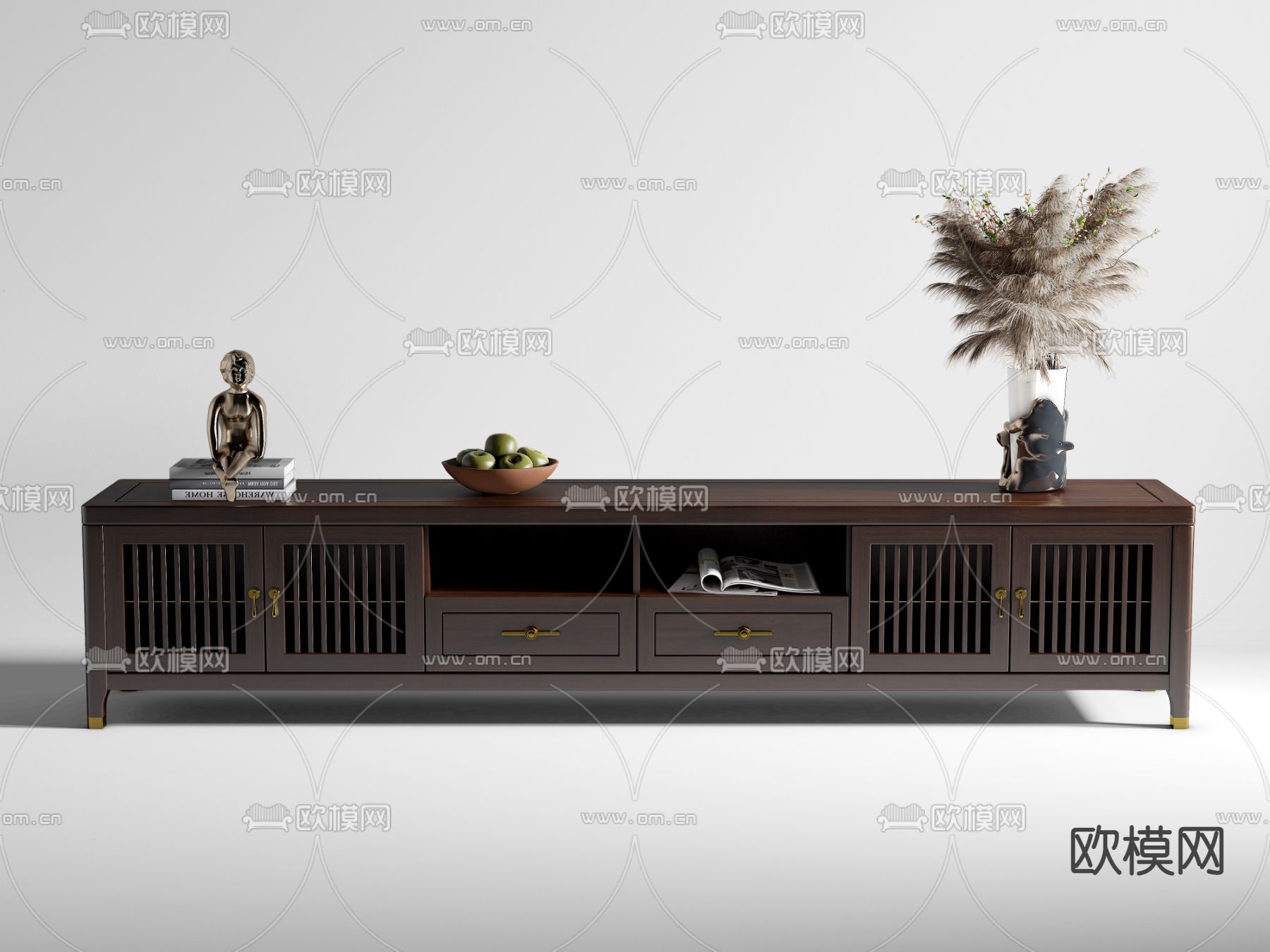 新中式电视柜3d模型下载（渲染图1）