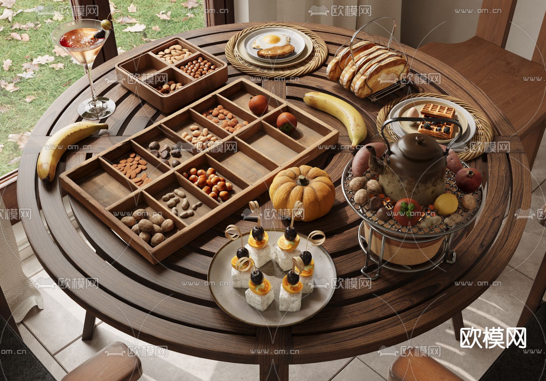 现代围炉煮茶 食物su模型下载（渲染图1）