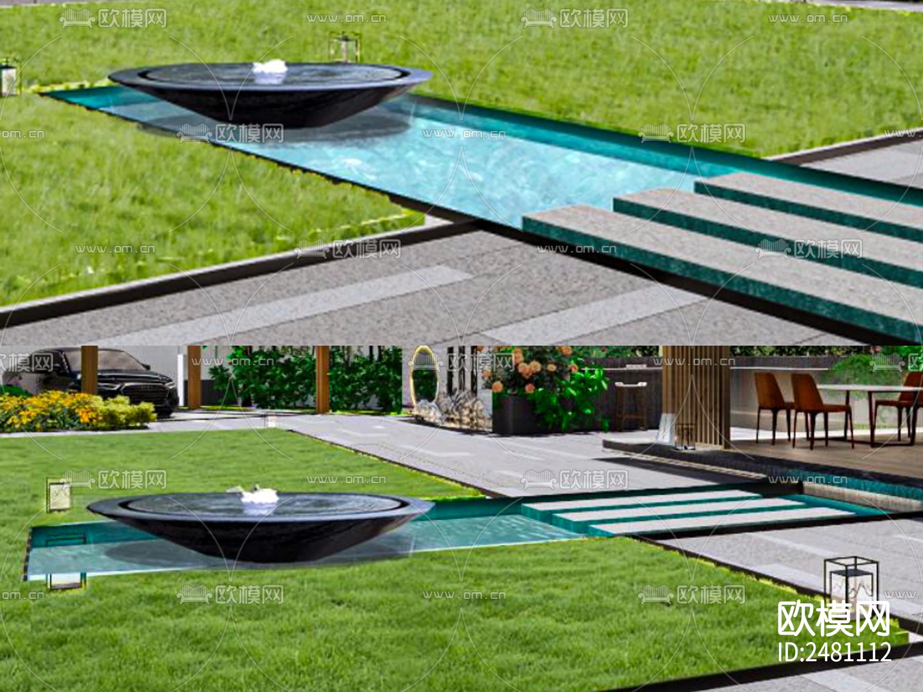 现代水钵涌泉水景CAD施工图下载（渲染图2）