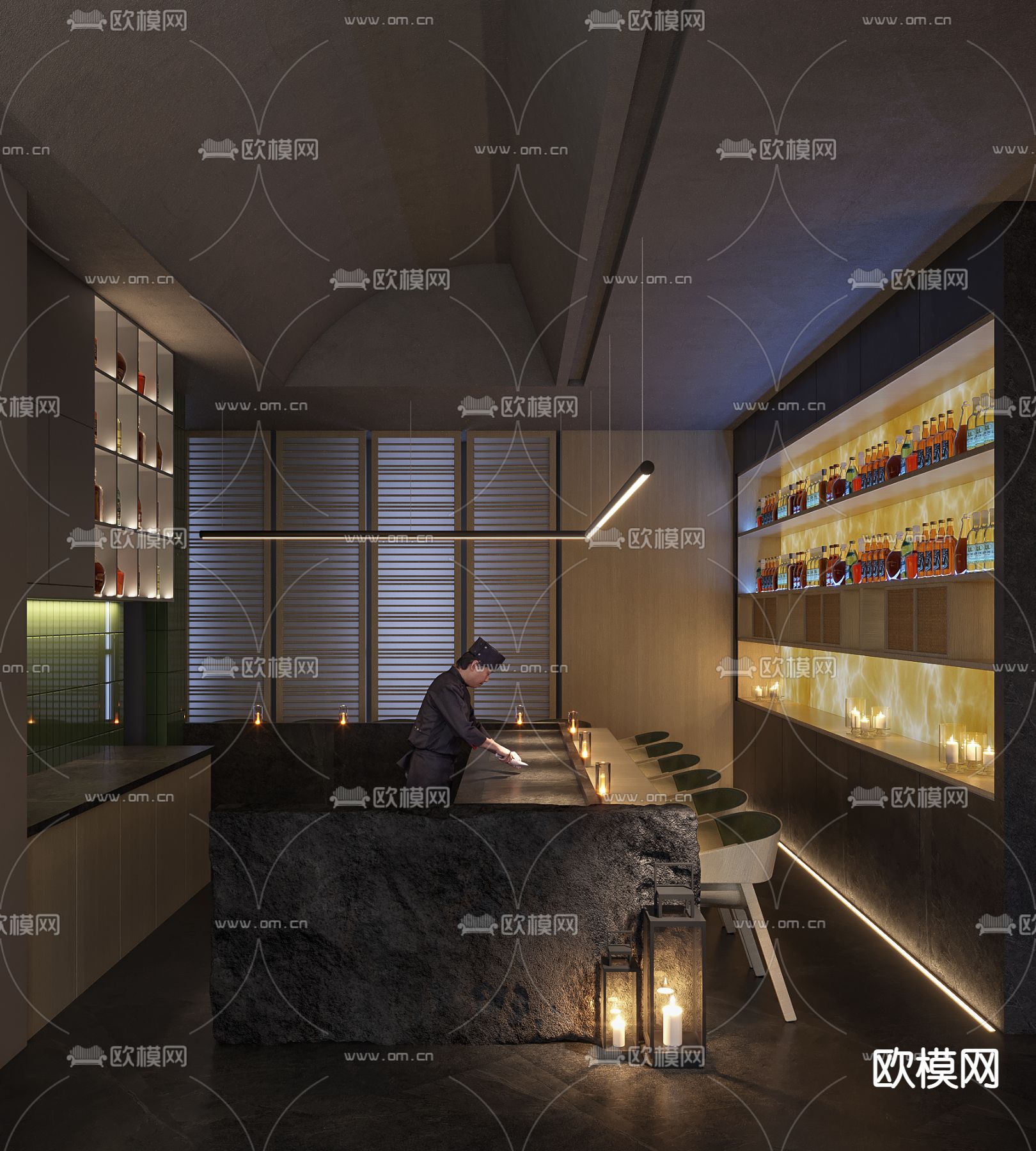 日料餐厅3d模型下载