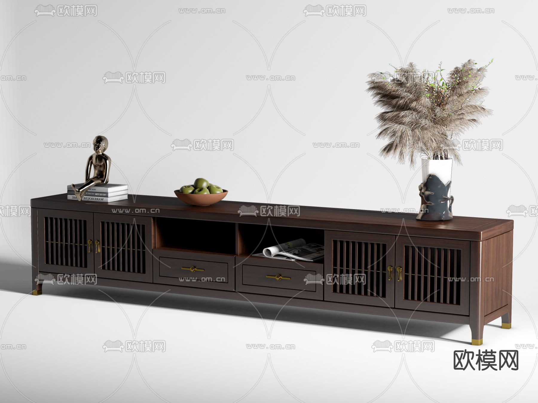 新中式电视柜3d模型下载（渲染图2）