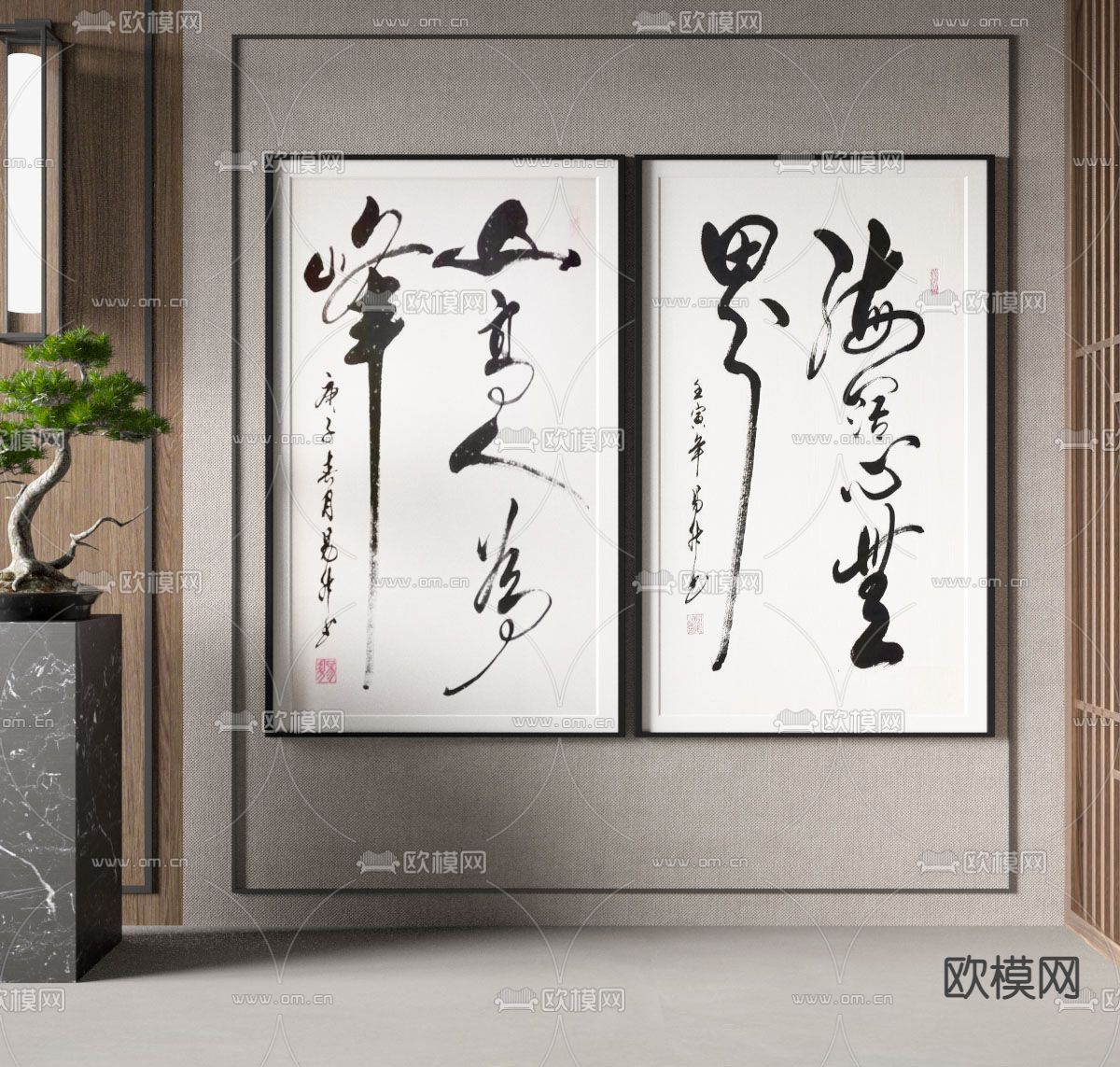 新中式书法 装饰画 挂画3d模型下载_ID12307806_3dmax免费模型-欧模网