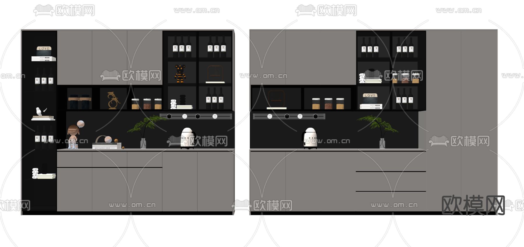 现代酒柜su模型下载（渲染图2）