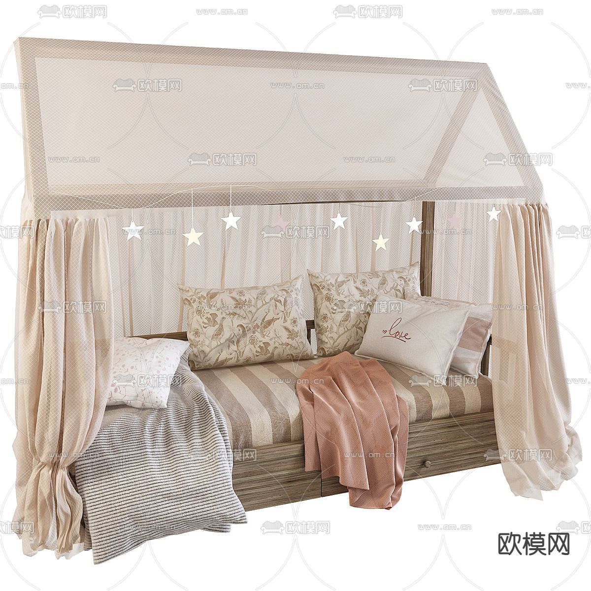儿童床 单人床 帐篷床3d模型下载（渲染图2）