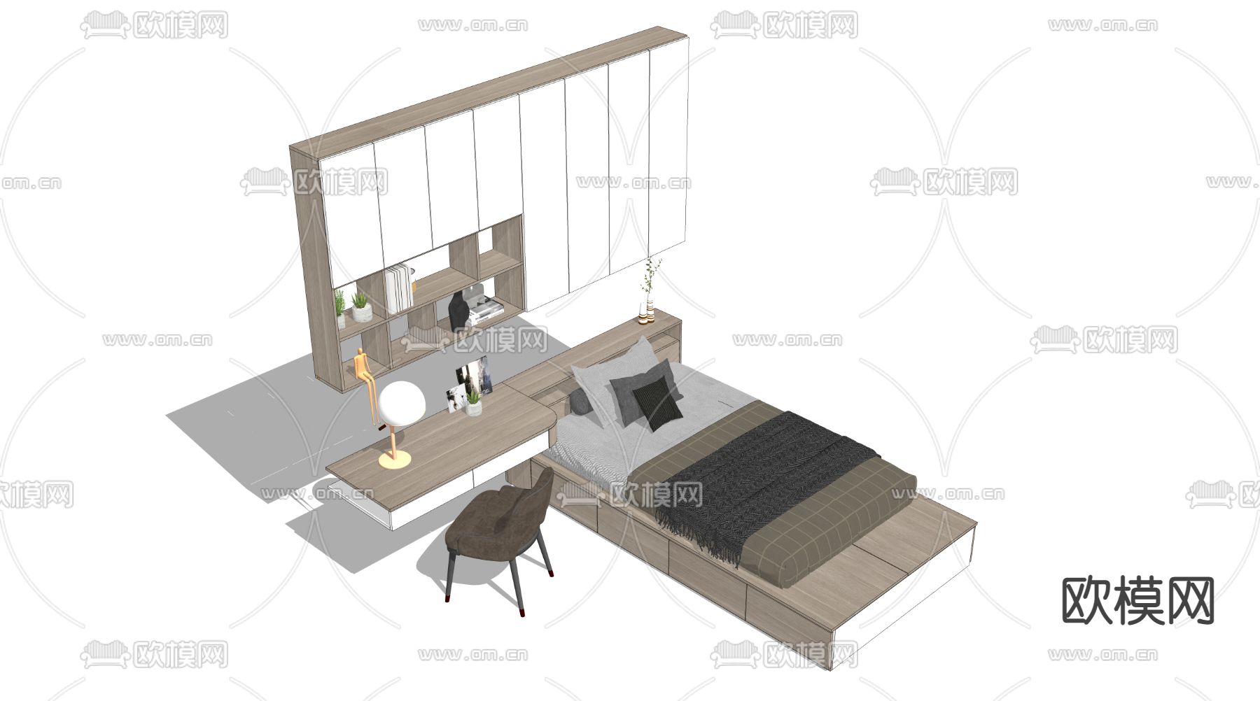 现代榻榻米单人床su模型下载（渲染图4）