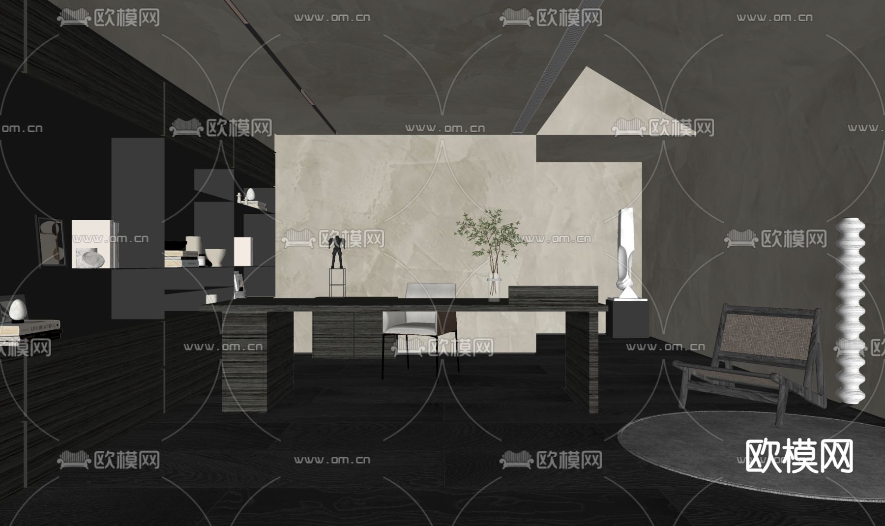 高级灰书房su模型下载（渲染图2）