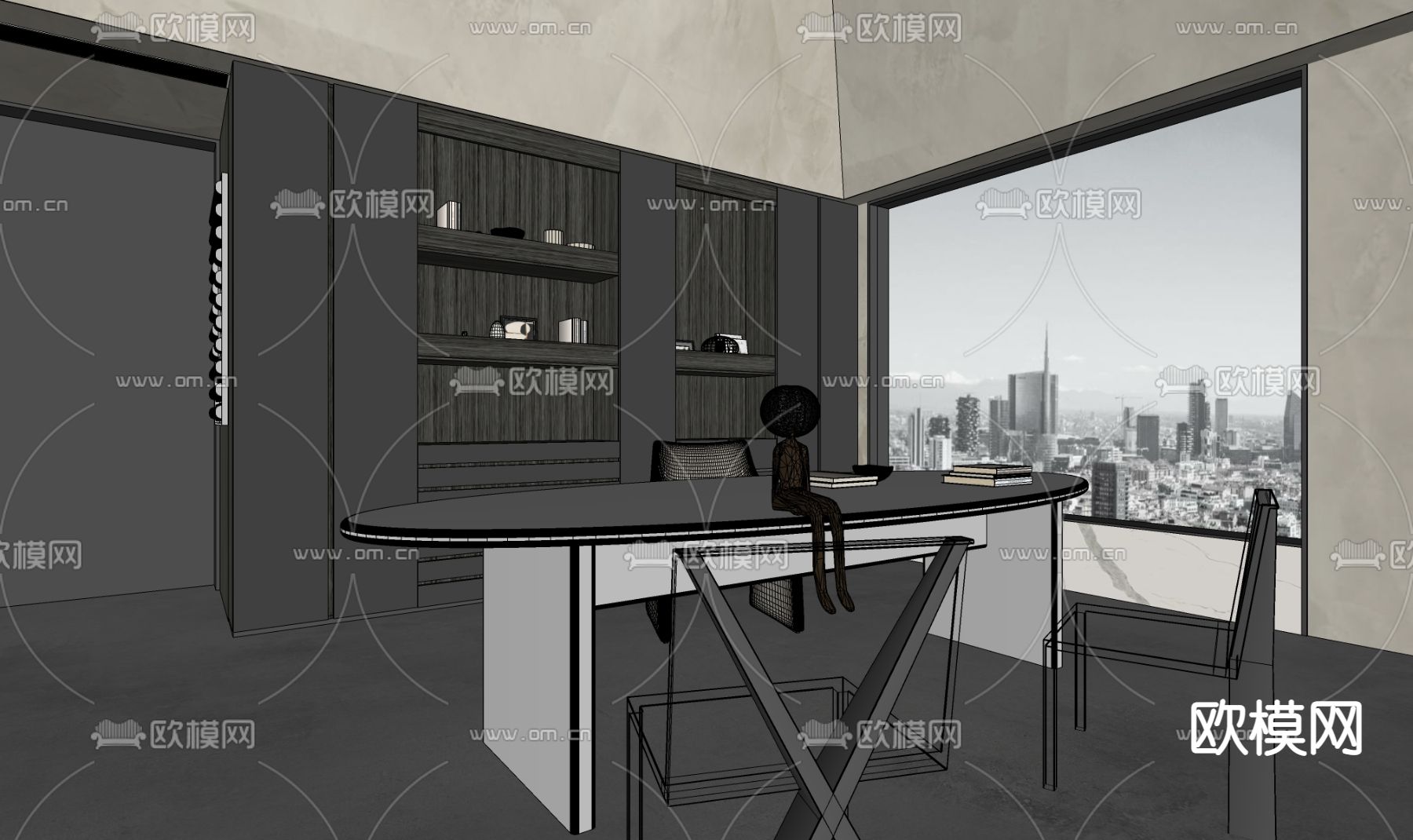 高级灰书房su模型下载（渲染图2）