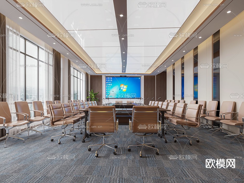 现代会议室3d模型下载_ID12307461_3dmax免费模型-欧模网