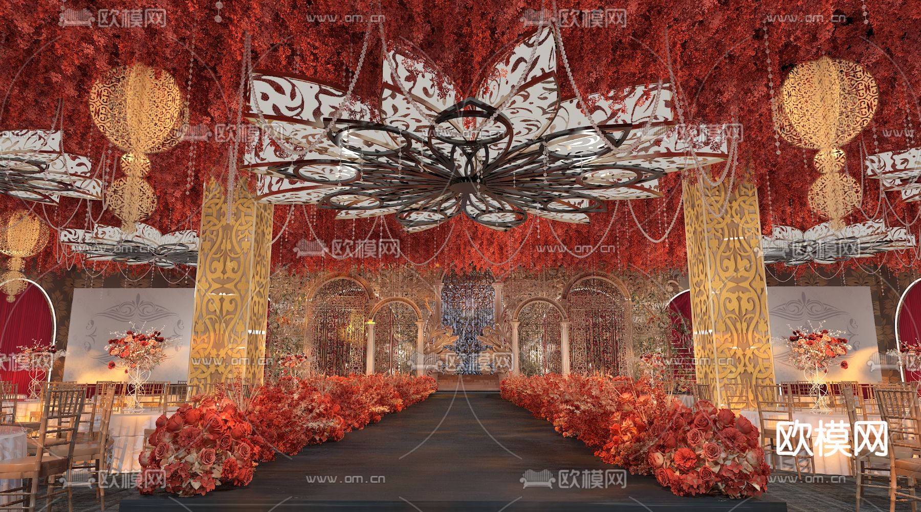 欧式古典婚庆 宴会厅3d模型下载（渲染图1）
