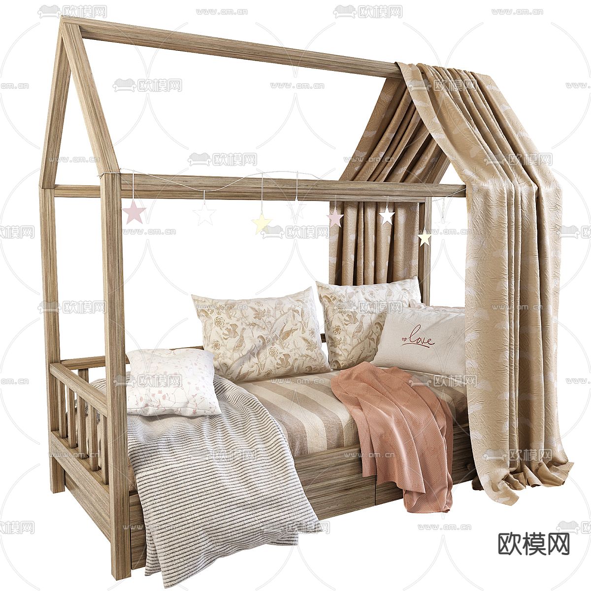 儿童床 单人床 帐篷床3d模型下载（渲染图1）