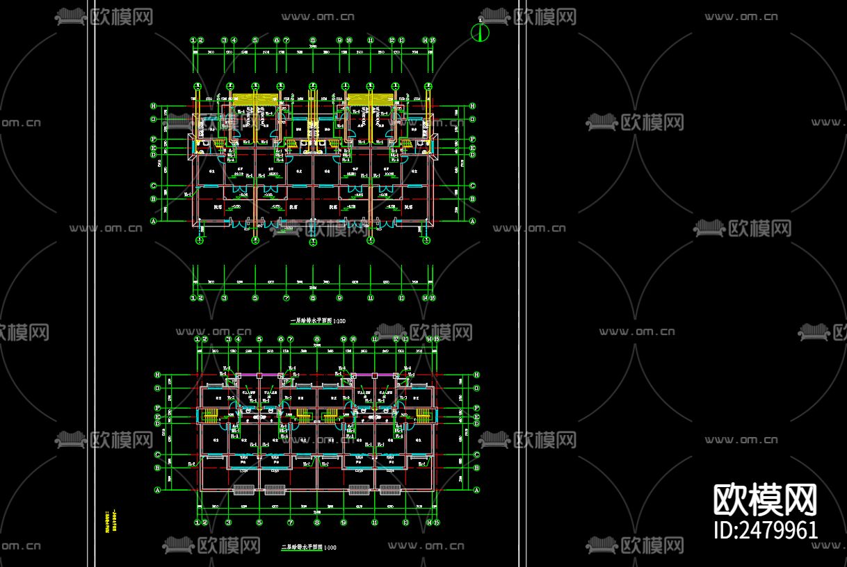 荆芋花乡小区改扩建工程6号楼给排水设计CAD施工图下载（渲染图1）