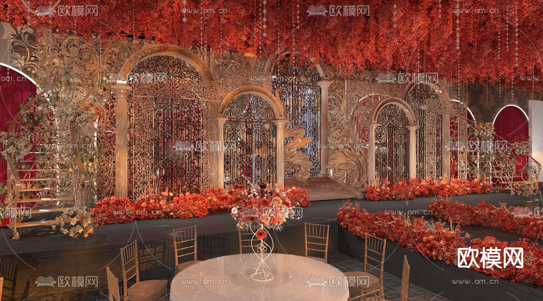 欧式古典婚庆 宴会厅3d模型下载（渲染图2）