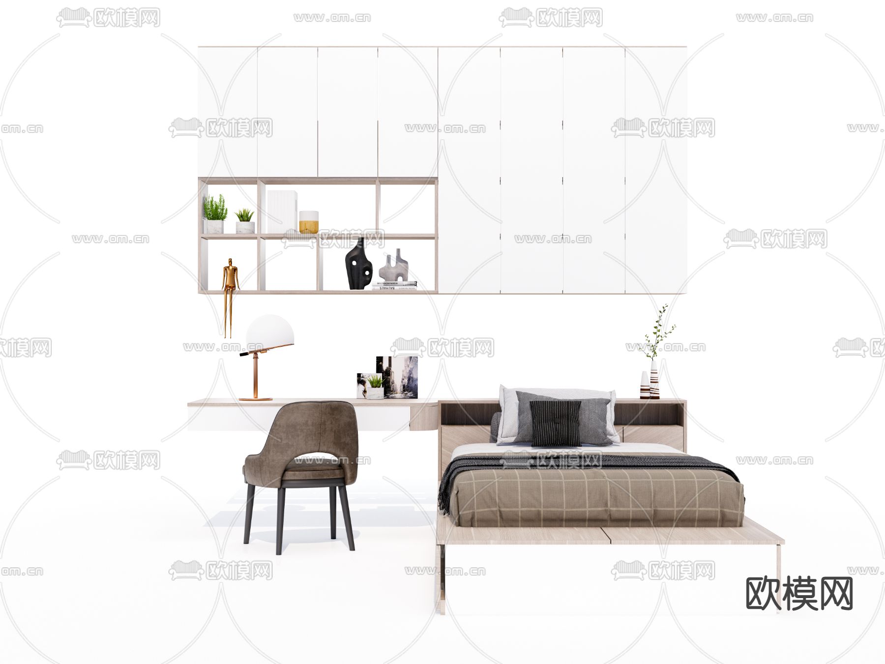 现代榻榻米单人床su模型下载（渲染图3）