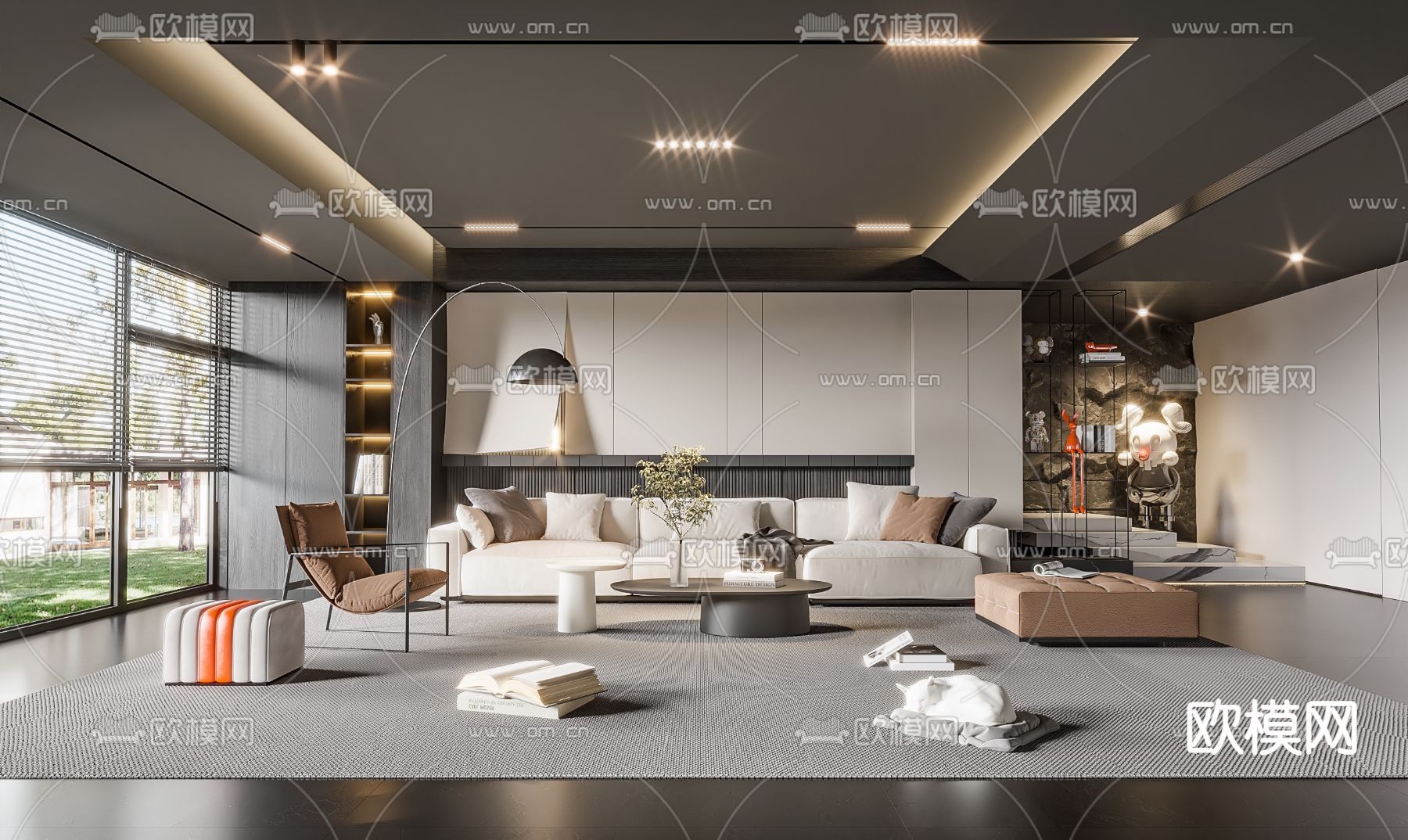 高级灰客厅3d模型下载