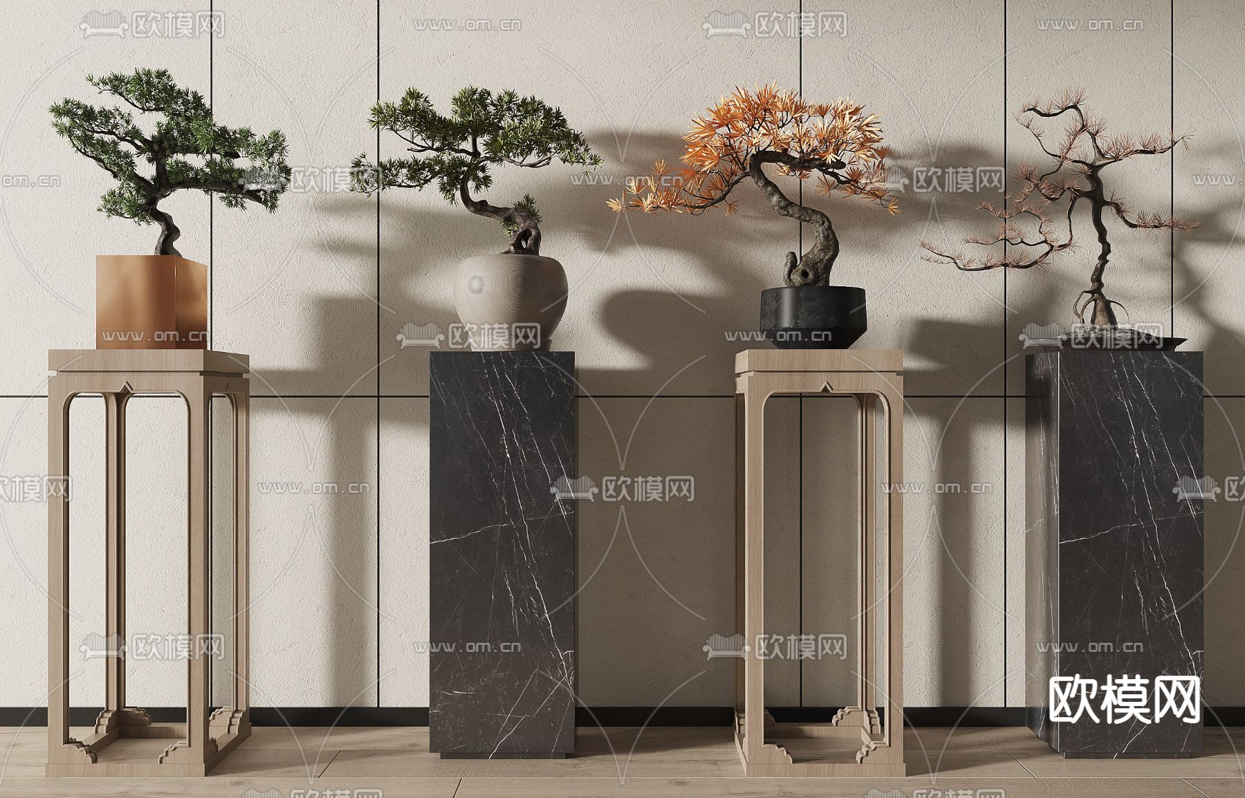 新中式盆栽 盆景 花几3d模型下载