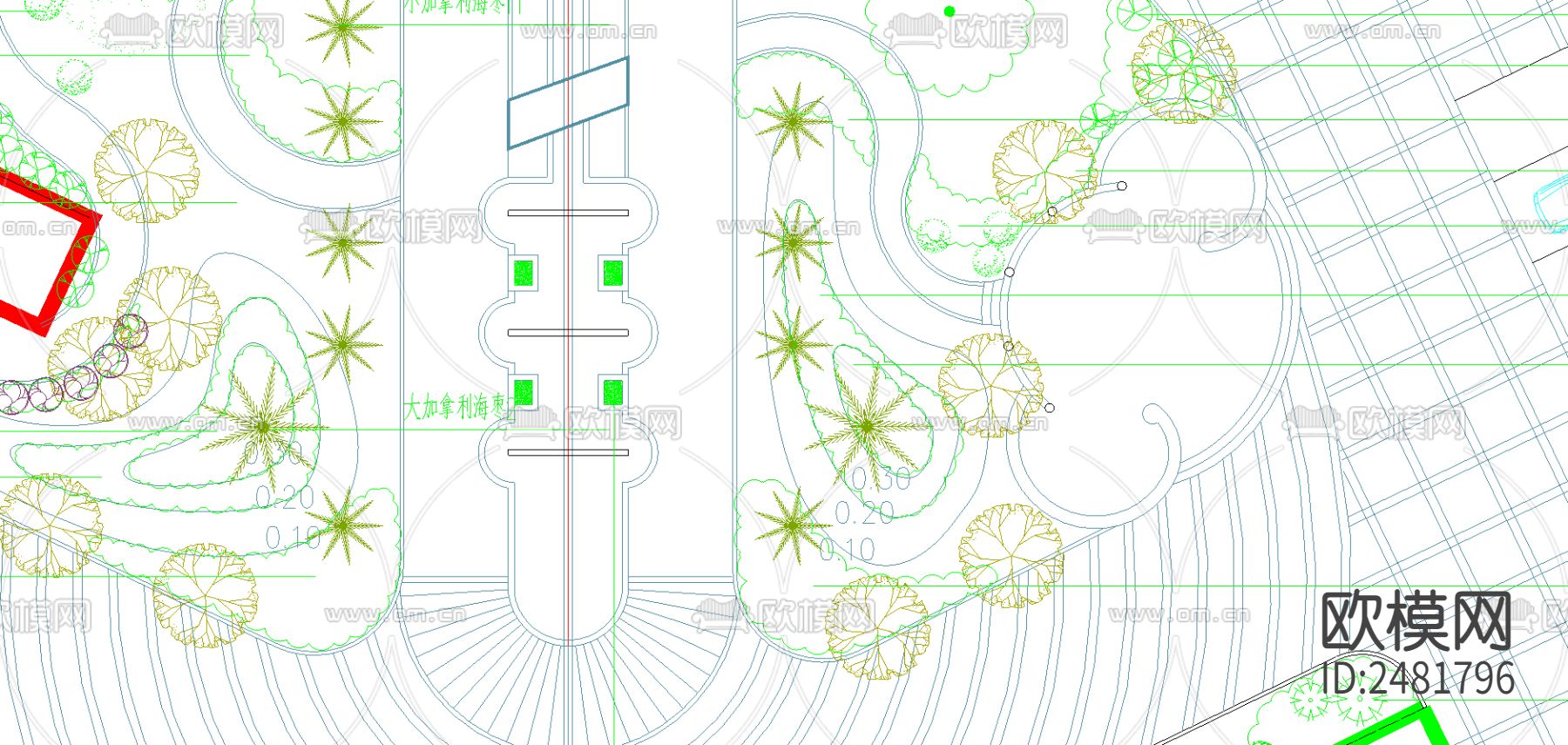 某政府广场绿化平面图cad施工图下载（渲染图2）