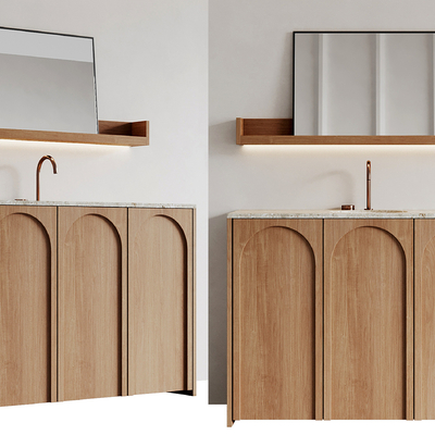  侘寂风浴室柜 洗手池su模型 