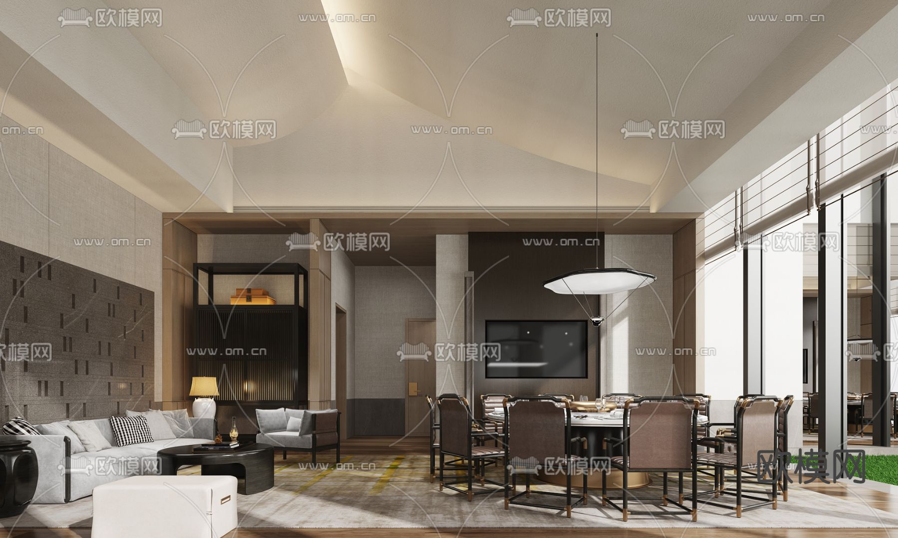 新中式餐厅包房 包厢su模型下载（渲染图1）