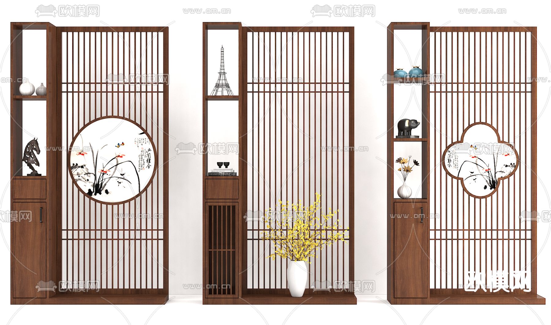 中式屏风柜 隔断3d模型下载