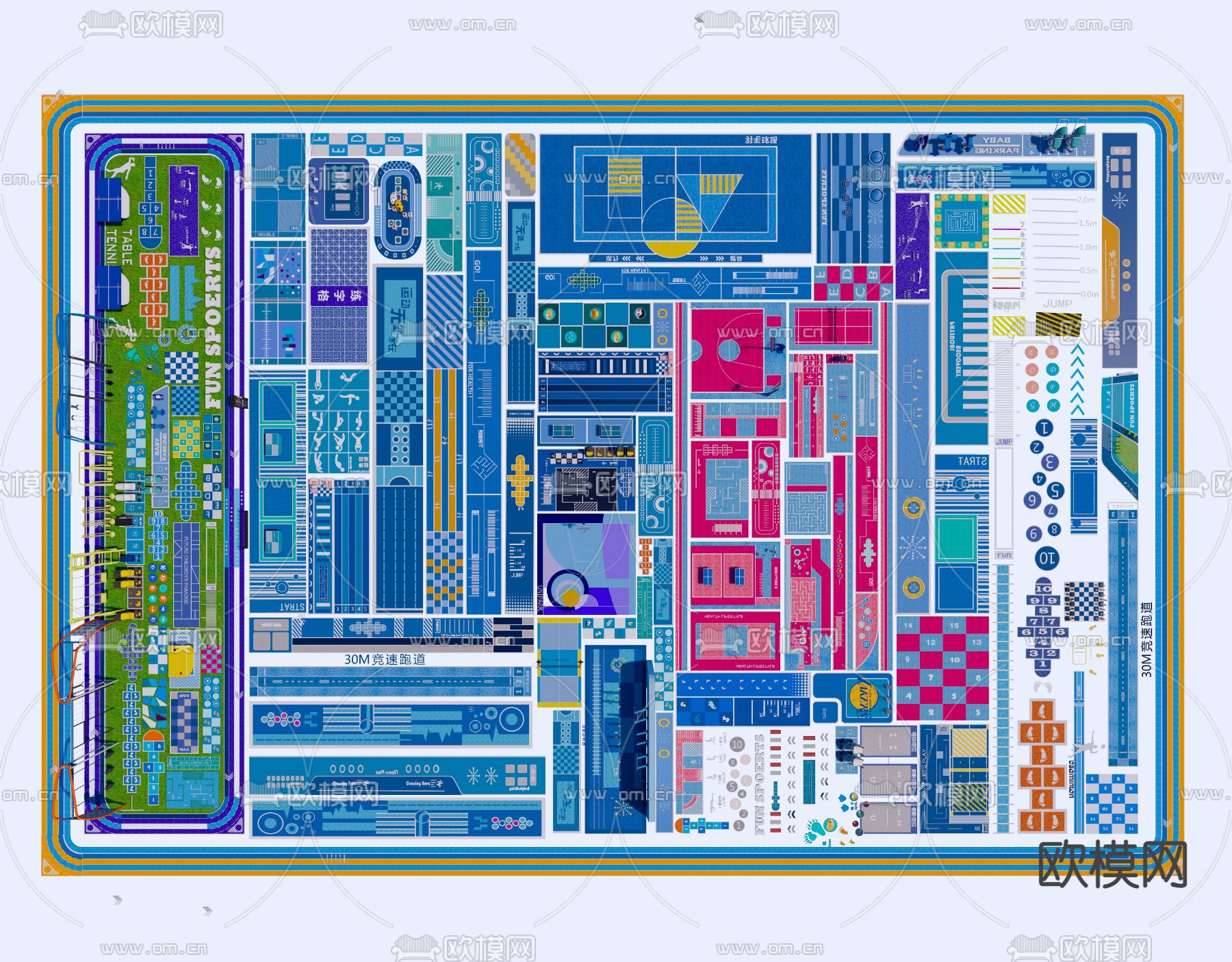 消防登高面 健身活动场地 羽毛球场su模型下载（渲染图2）