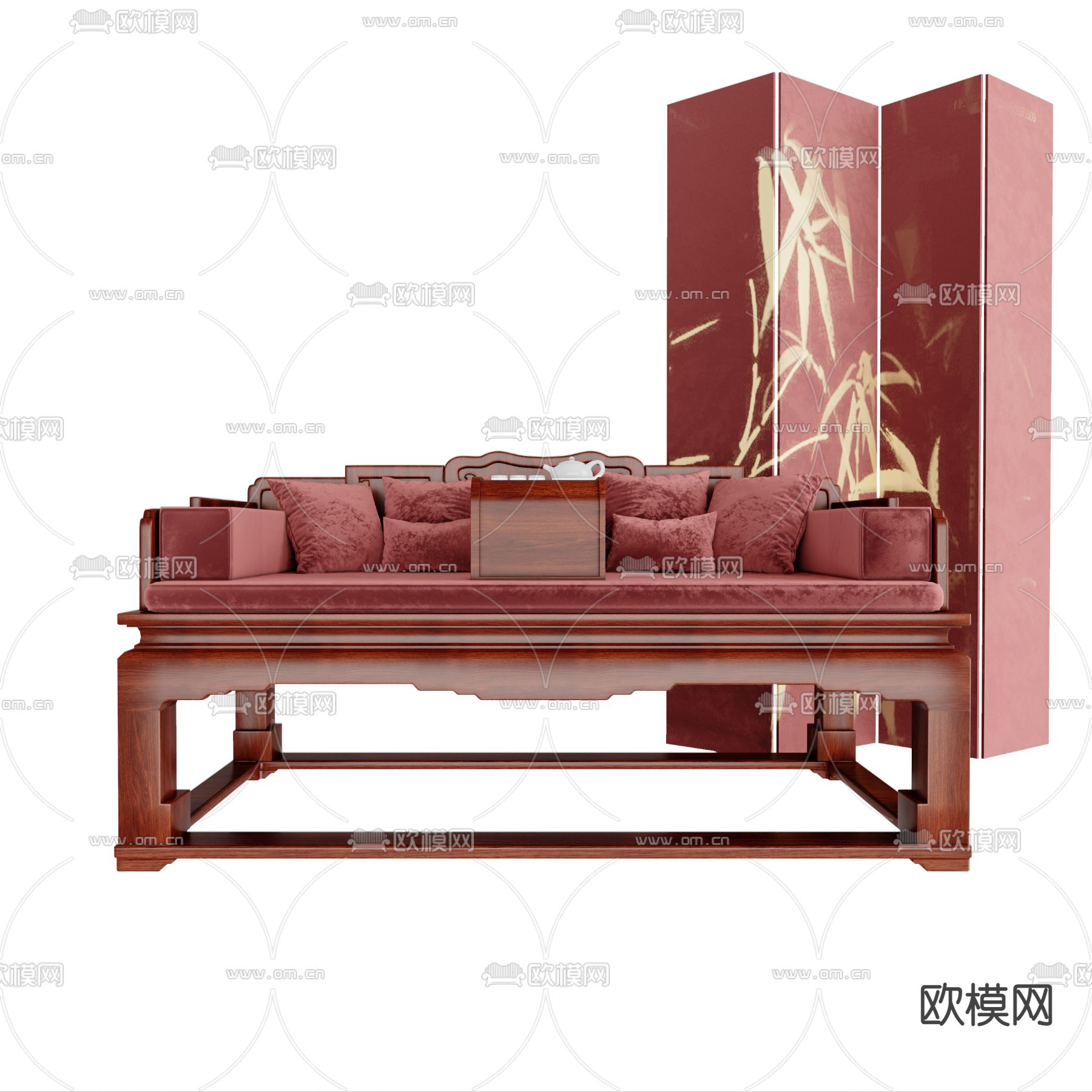 中式罗汉床3d模型下载