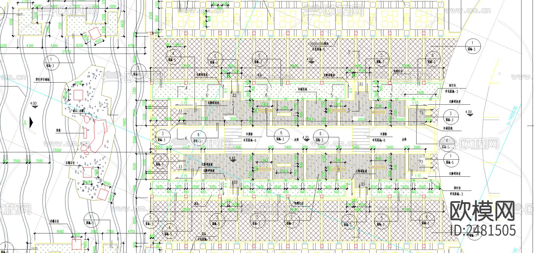 某市桥南公园cad施工图下载（渲染图1）