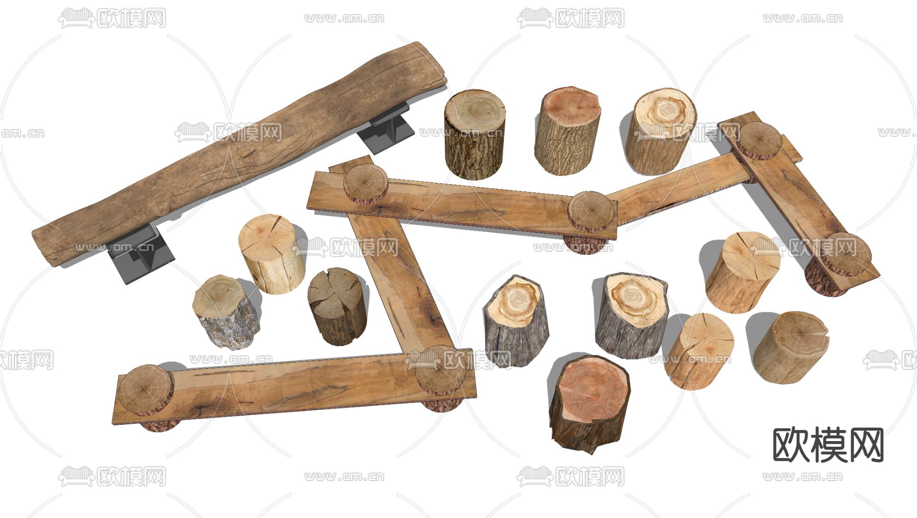 木头凳子 木桩 木墩子su模型下载（渲染图1）