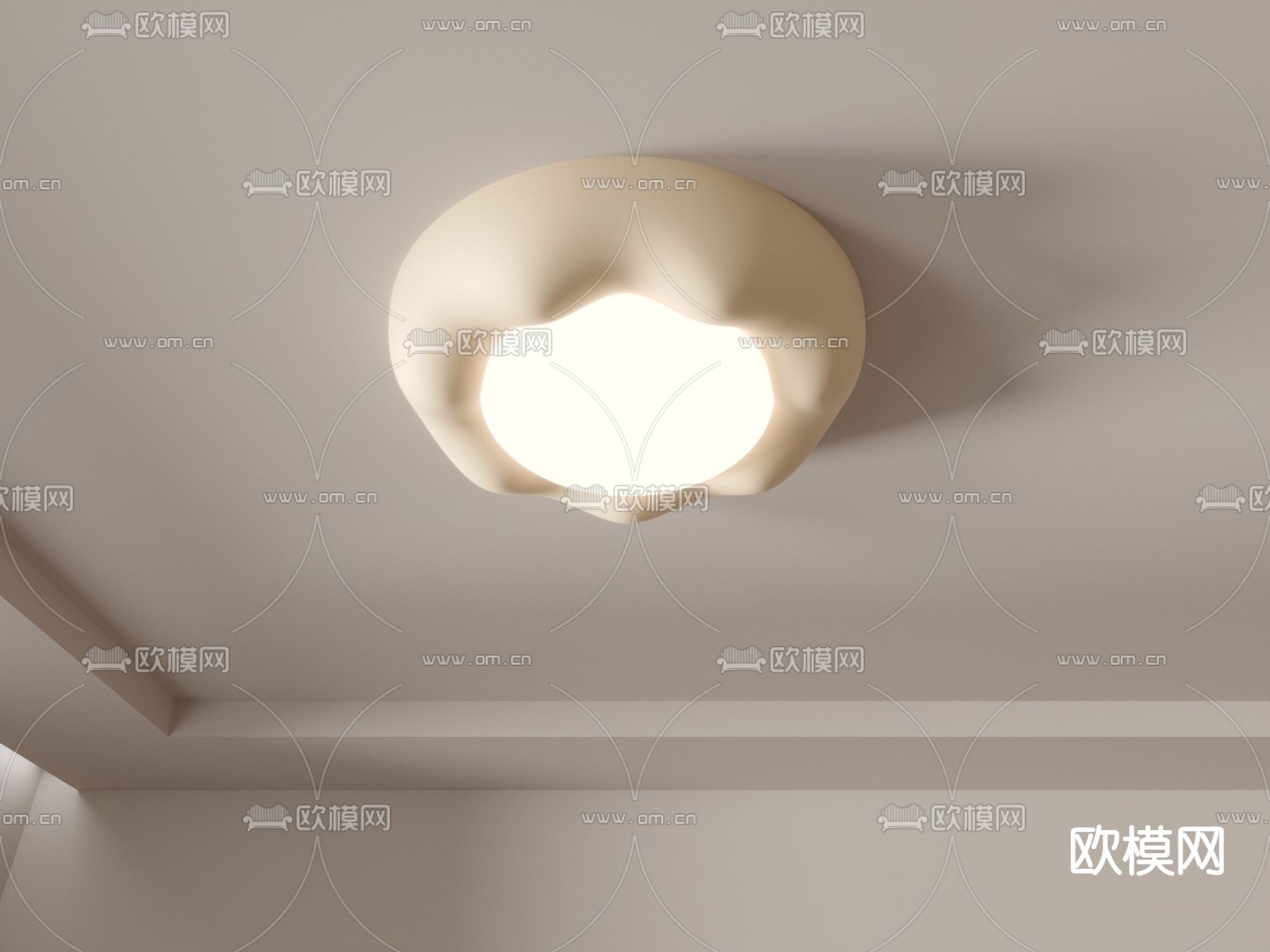 奶油风吸顶灯3d模型下载（渲染图6）