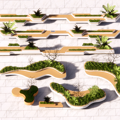  现代户外椅 异性树池su模型 