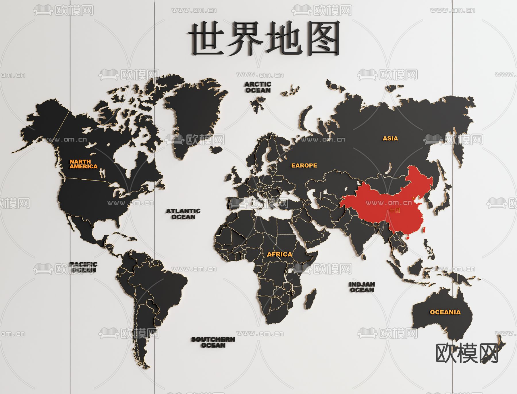 世界地图立体墙饰 挂件su模型