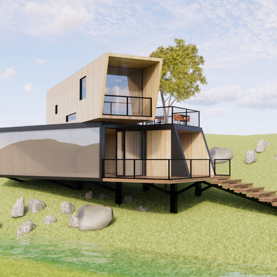  现代木屋民宿su模型 