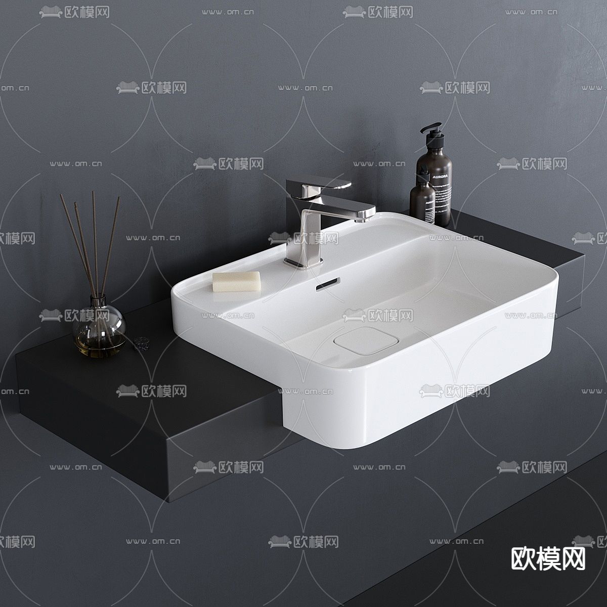 现代洗手台台盆3d模型下载