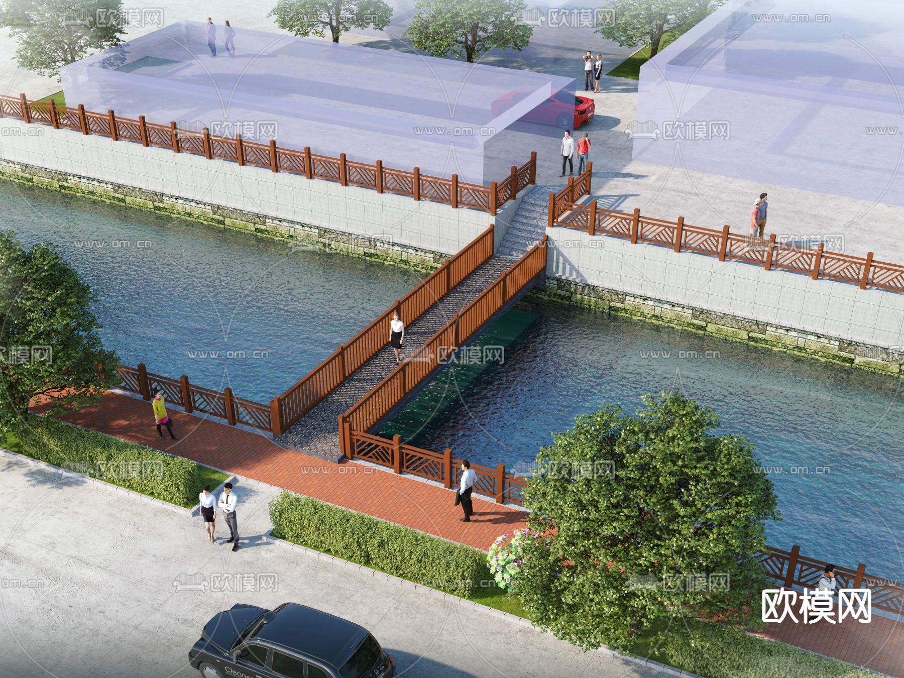 中式景观桥3d模型下载