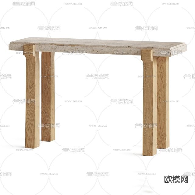 北欧简约实木麻石端景案几免费3d模型下载