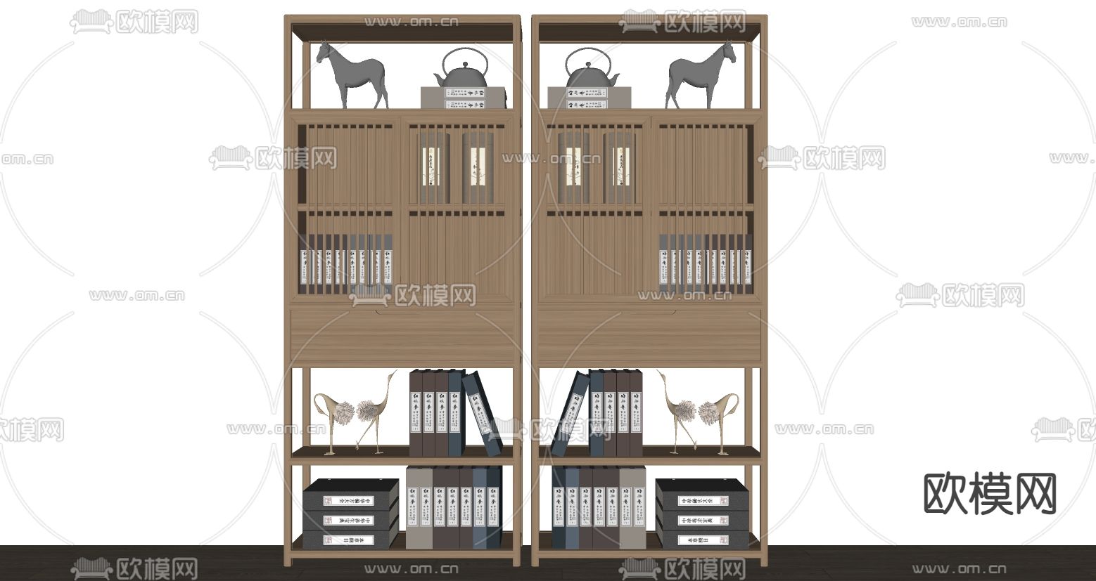 新中式博古架su模型下载（渲染图2）