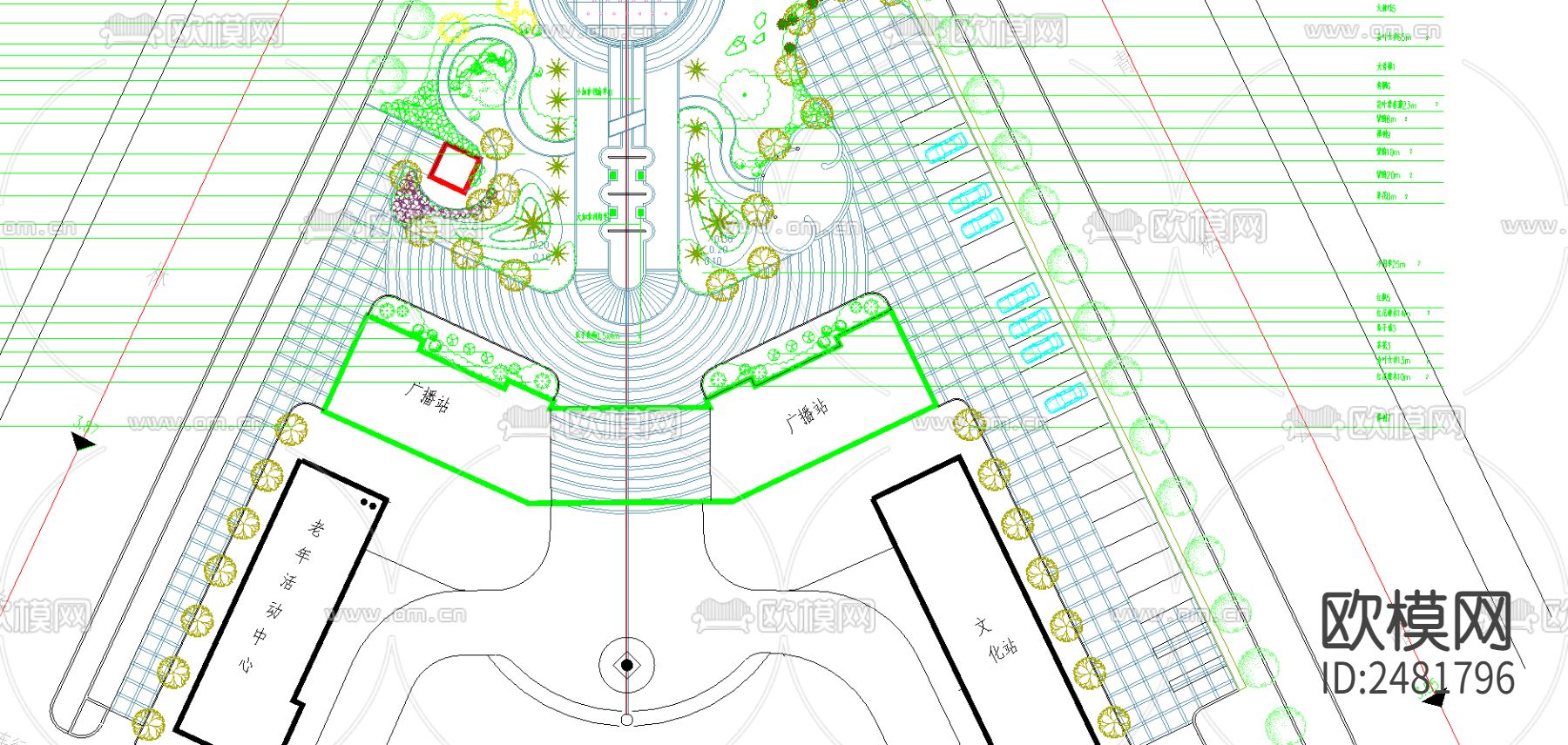 某政府广场绿化平面图cad施工图下载（渲染图1）