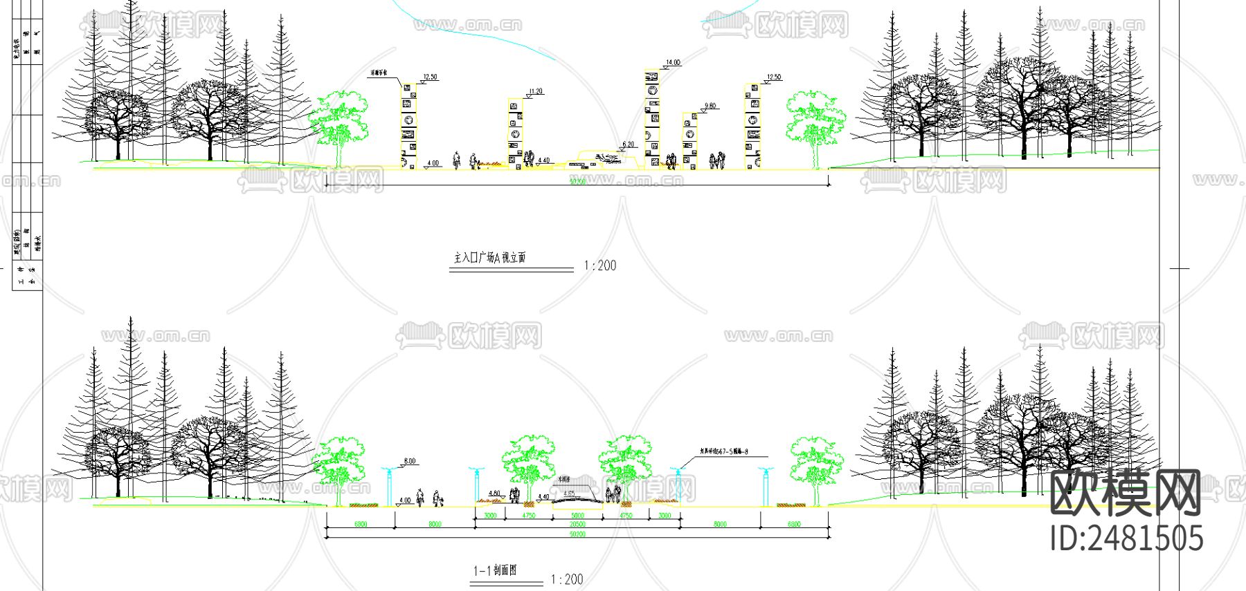 某市桥南公园cad施工图下载（渲染图3）