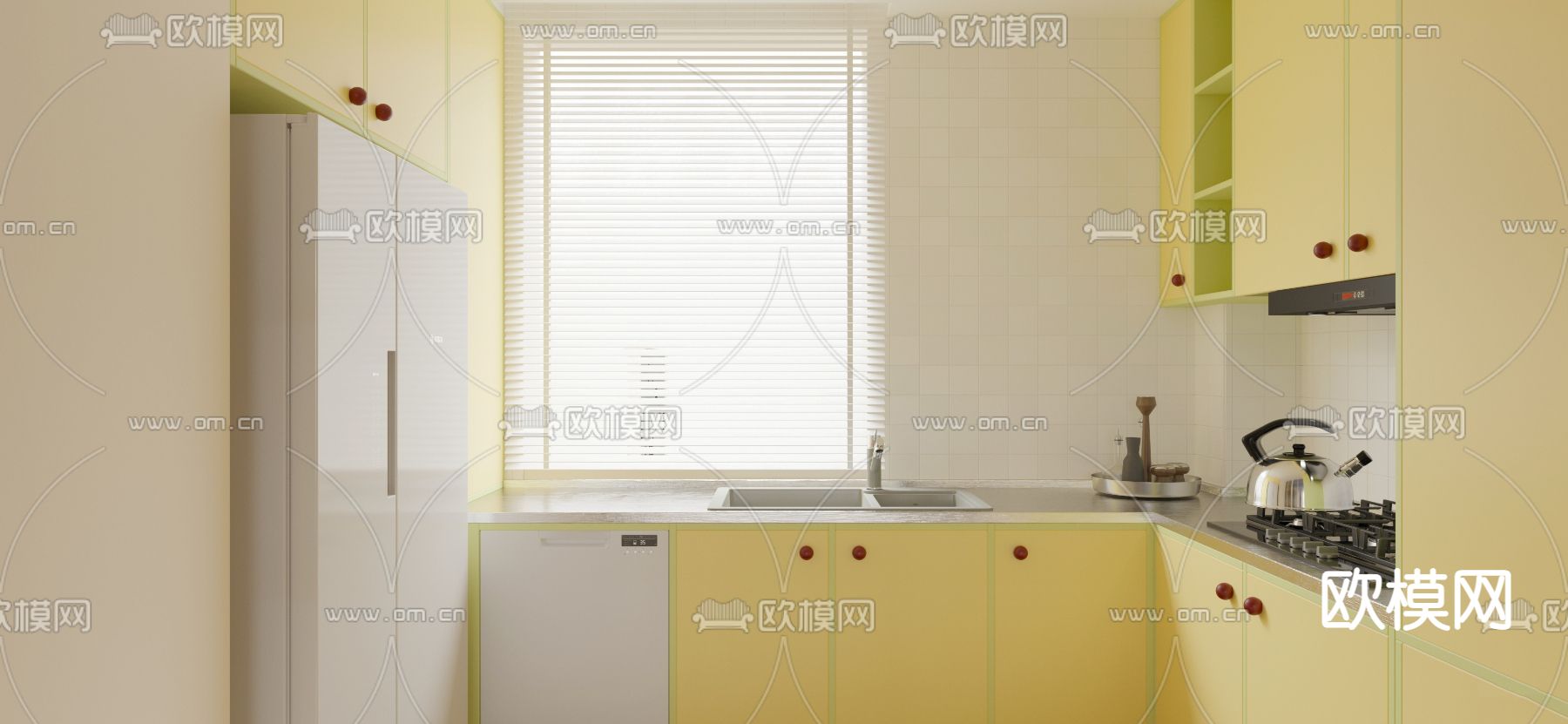 奶油风客餐厅3d模型下载（渲染图3）