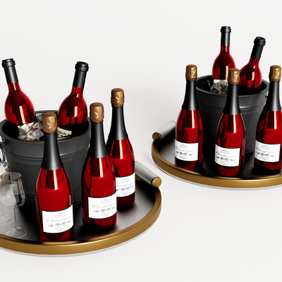  红酒 冰酒桶 酒杯su模型 