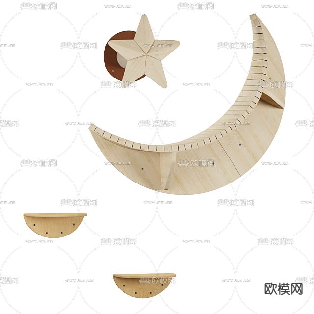 北欧实木月亮星星装饰层板免费3d模型下载