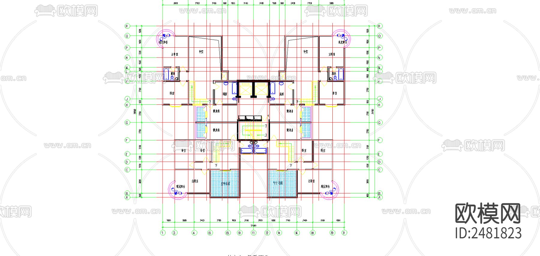 十八层电梯商住楼cad施工图下载（渲染图3）