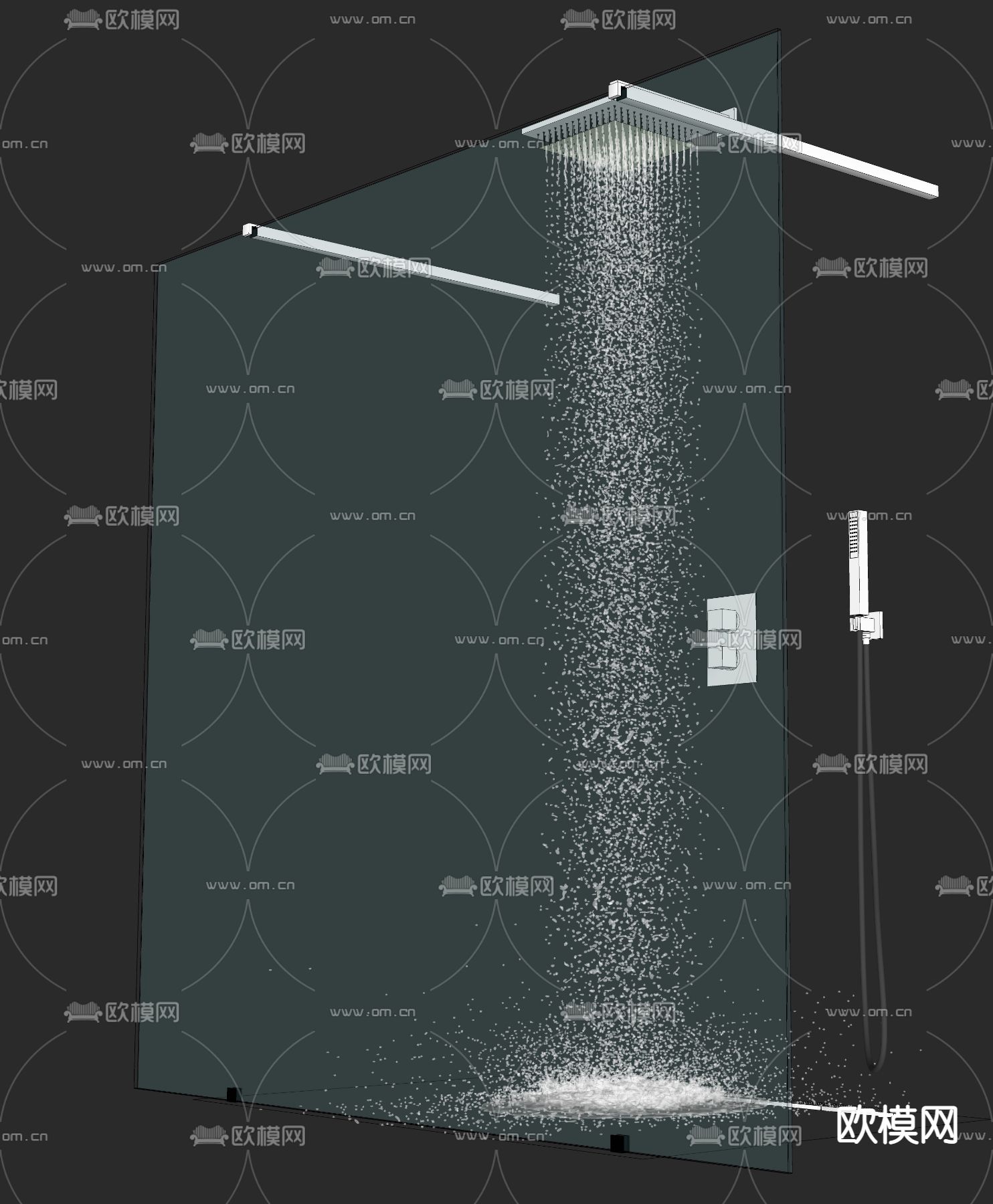 不锈钢淋浴房 花洒su模型下载（渲染图2）