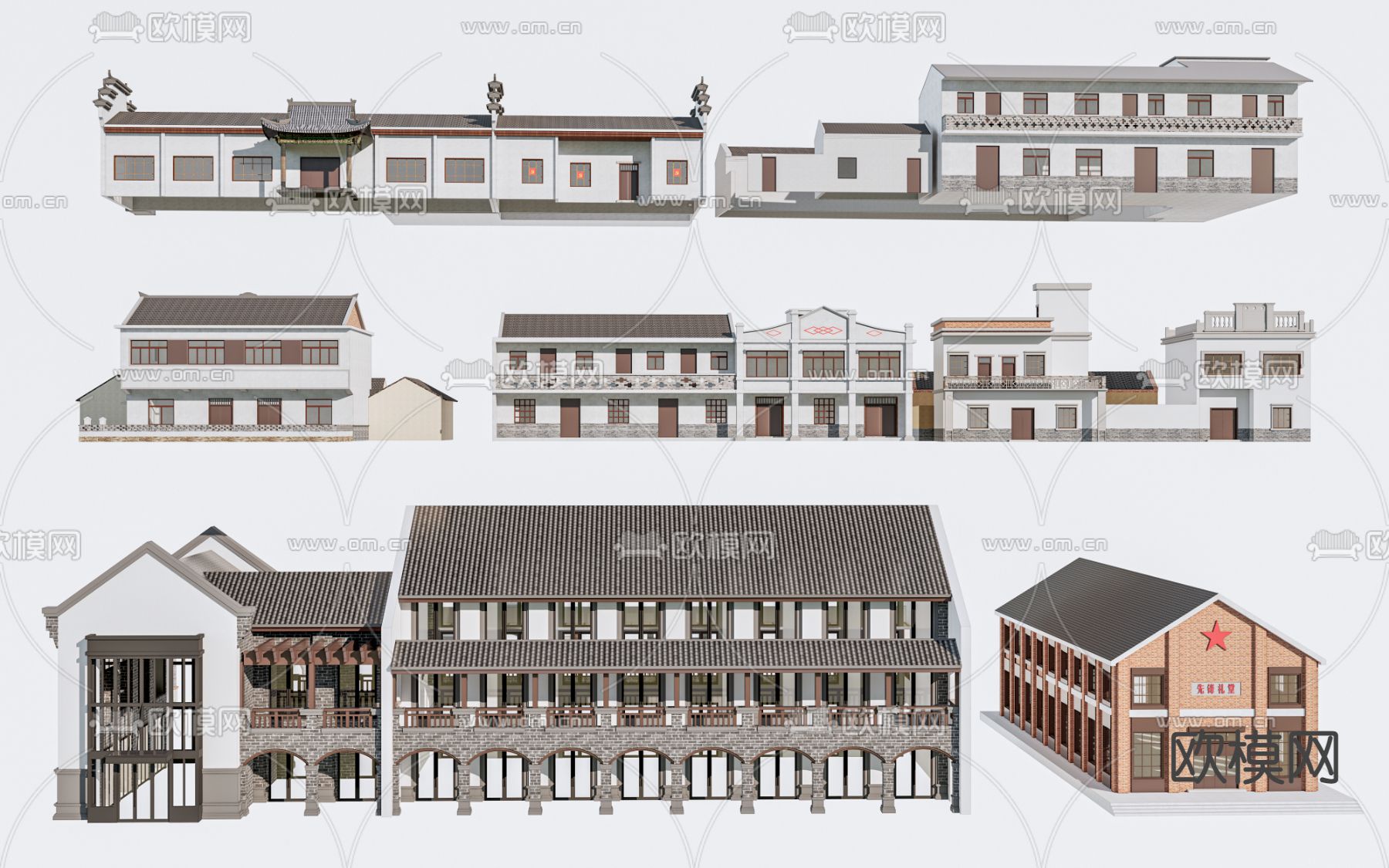民宿建筑 自建房su模型下载（渲染图1）