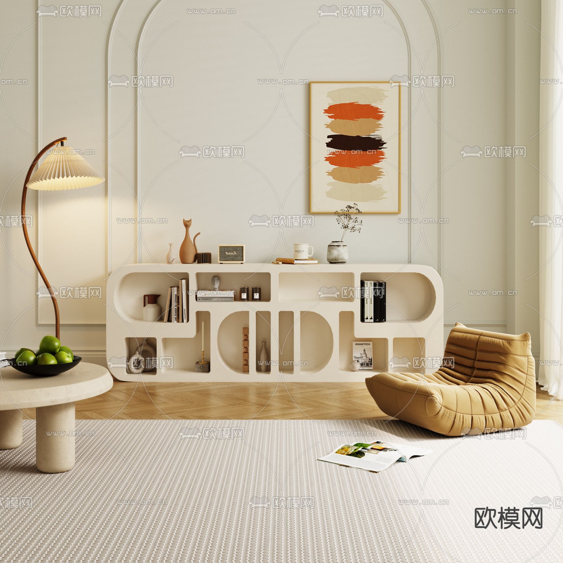 奶油风矮柜 储物柜3d模型下载