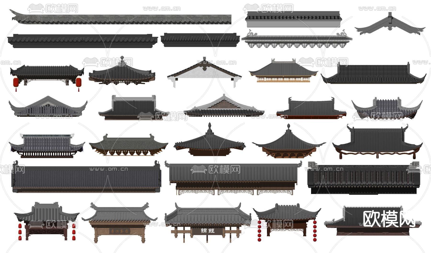 中式屋檐 门头su模型