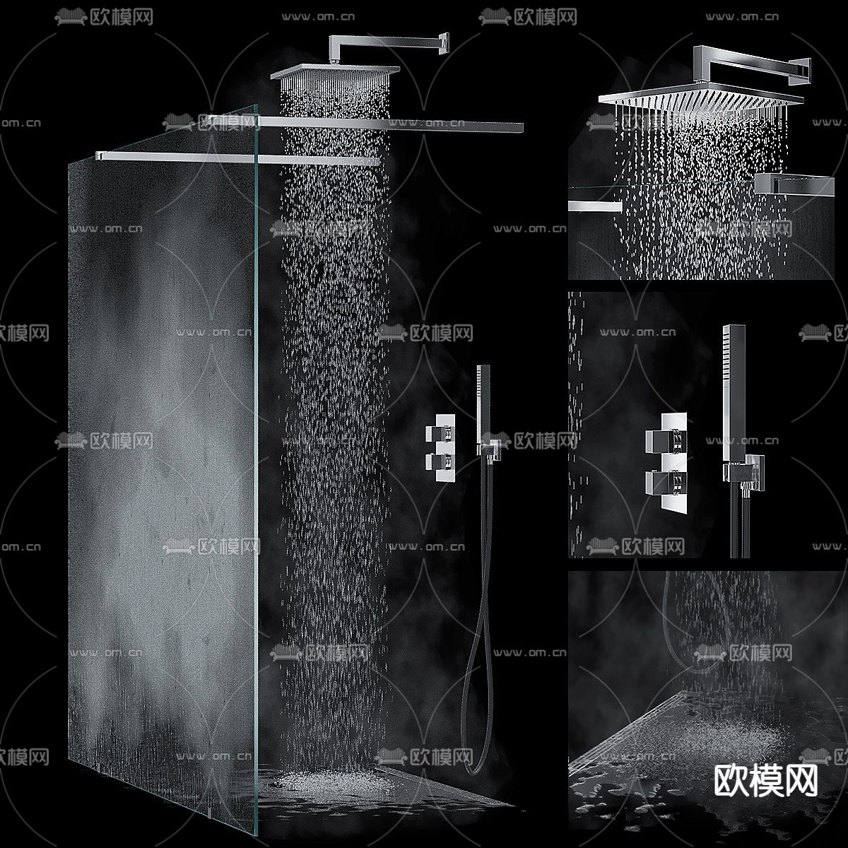 不锈钢淋浴房 花洒su模型下载（渲染图1）